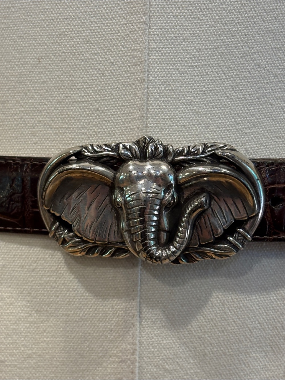 Vintage Brighton 90s Leather Elephant Safari Alligator Print Belt Medium *As-Is*